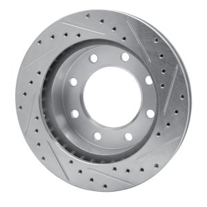Cadillac DeVille Brake Rotor (1) - Front Left - R1 Concepts - Drilled & Slotted - Silver - `99-`20